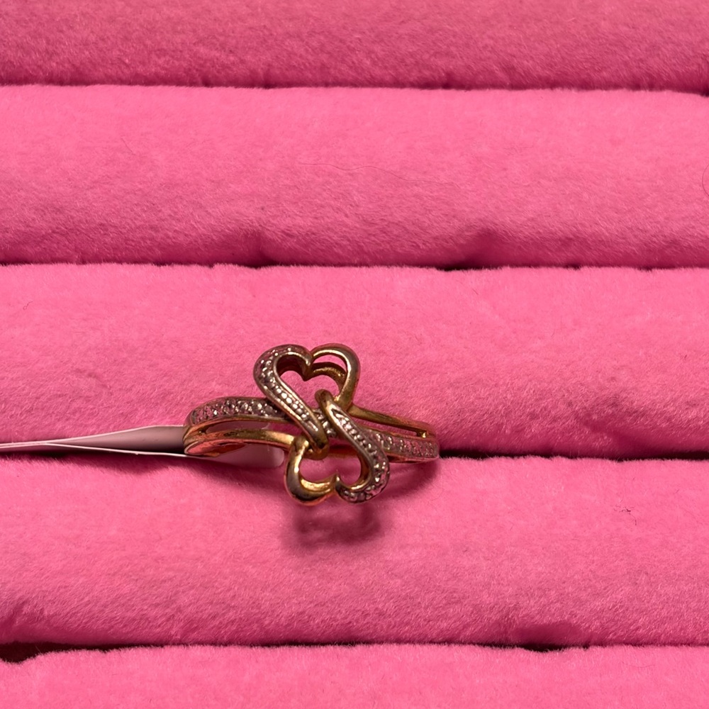 Sterling silver Gold plated double Heart Ring size 7